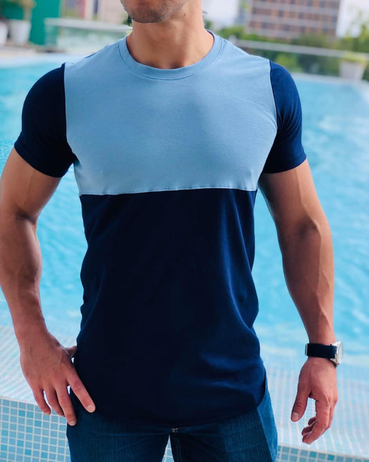 PLAYERA LONG FIT SQUARE Navy/Sky